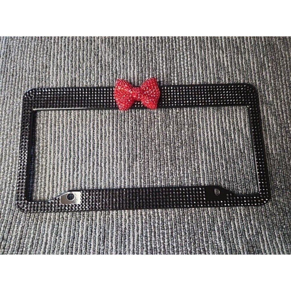 Handicraft Universal Black Frame Red Bowtie Bling Bling License Plate Frame